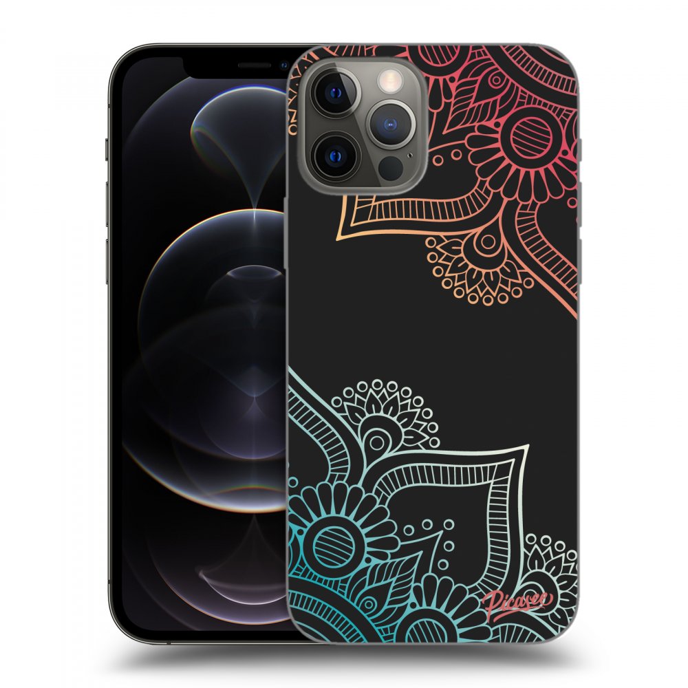 Picasee Μαύρη θήκη σιλικόνης για Apple iPhone 12 Pro - Flowers pattern
