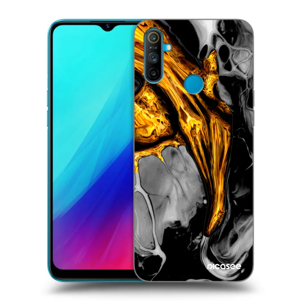 Picasee Μαύρη θήκη σιλικόνης για Realme C3 - Black Gold