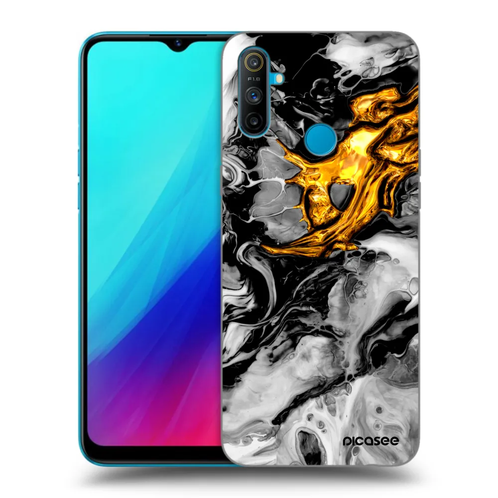 Picasee Μαύρη θήκη σιλικόνης για Realme C3 - Black Gold 2