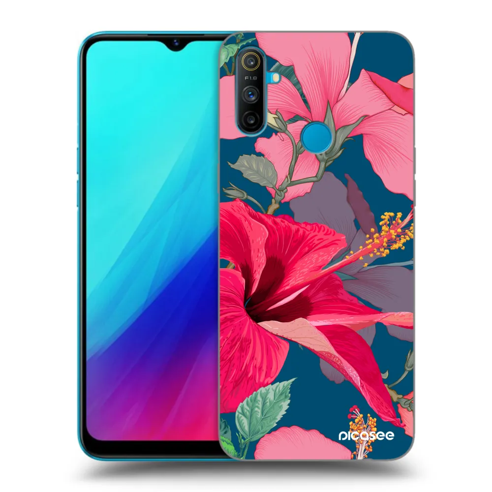 Picasee Μαύρη θήκη σιλικόνης για Realme C3 - Hibiscus