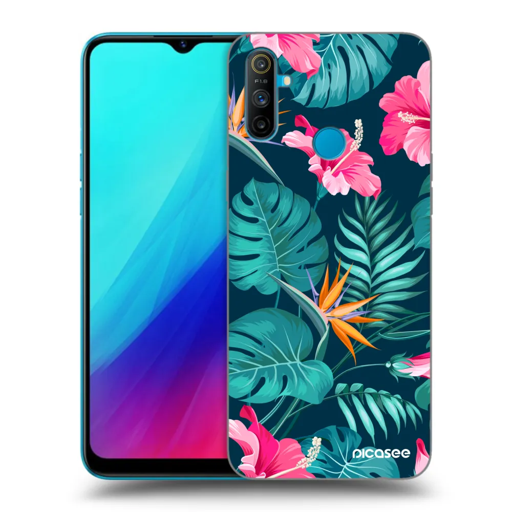 Picasee Μαύρη θήκη σιλικόνης για Realme C3 - Pink Monstera