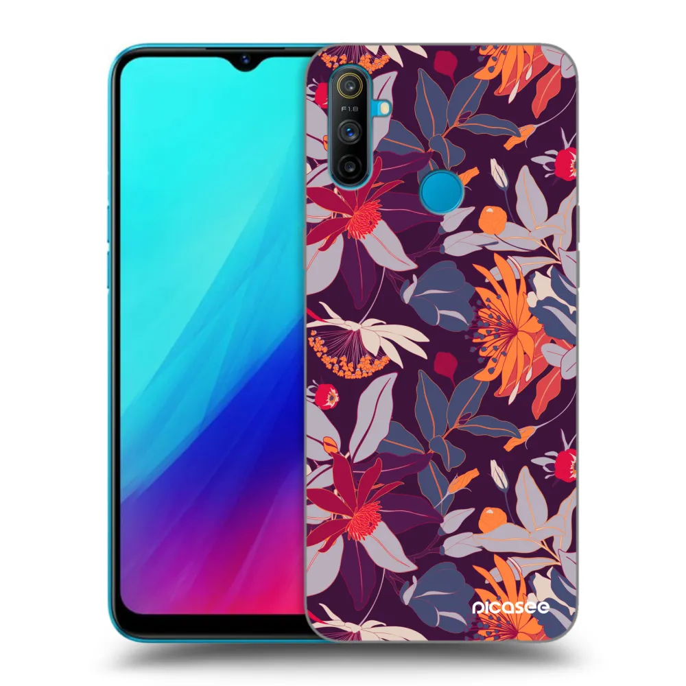 Picasee Μαύρη θήκη σιλικόνης για Realme C3 - Purple Leaf