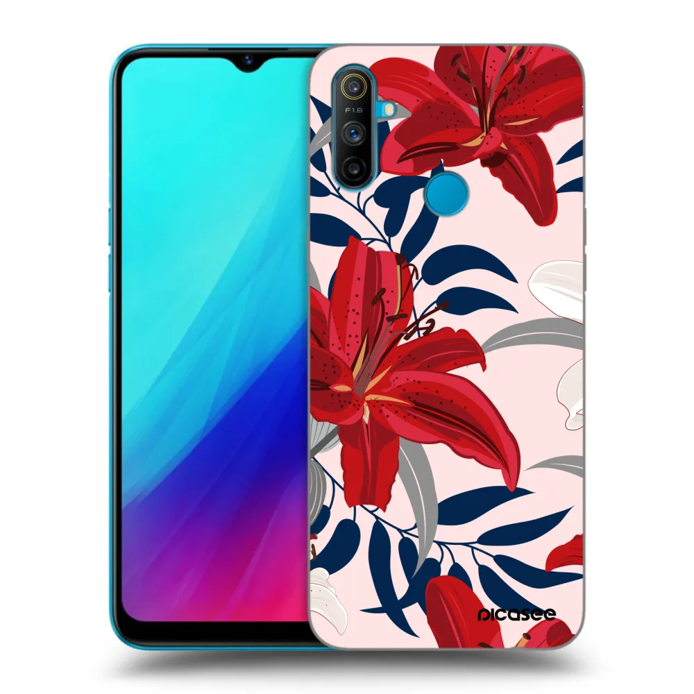 Picasee Μαύρη θήκη σιλικόνης για Realme C3 - Red Lily