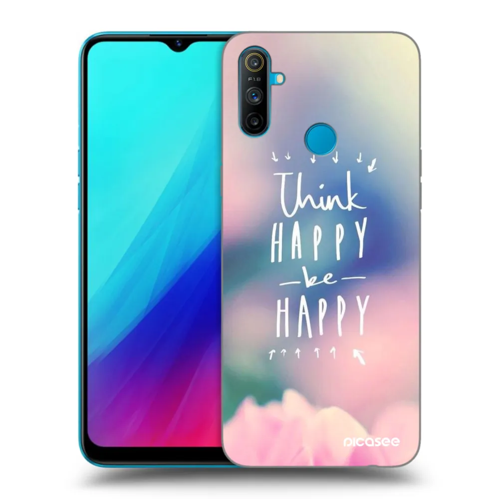 Picasee Μαύρη θήκη σιλικόνης για Realme C3 - Think happy be happy