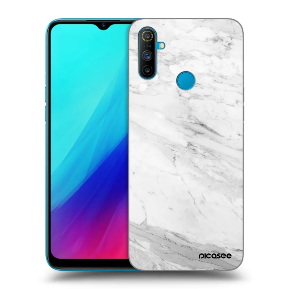 Picasee Μαύρη θήκη σιλικόνης για Realme C3 - White marble