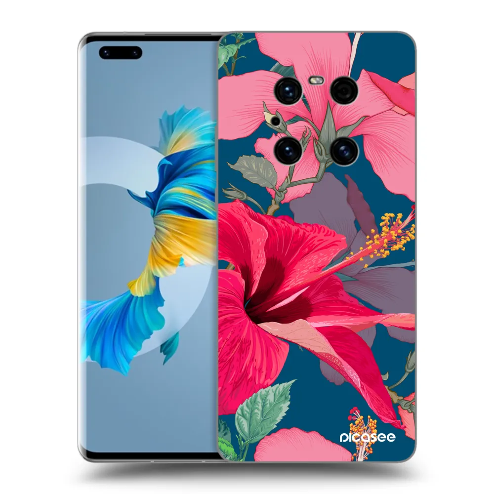 Picasee Μαύρη θήκη σιλικόνης για Huawei Mate 40 Pro - Hibiscus