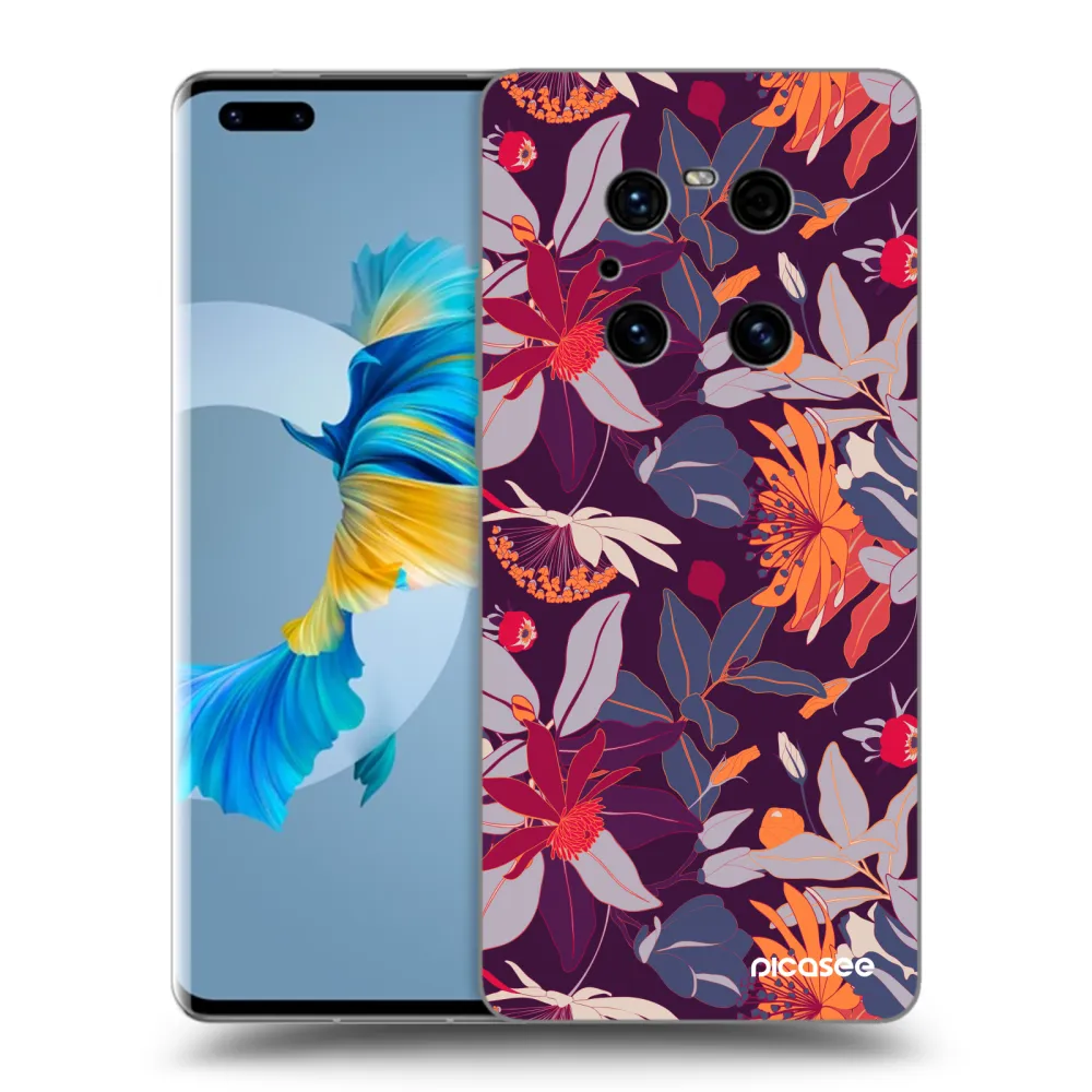 Picasee Μαύρη θήκη σιλικόνης για Huawei Mate 40 Pro - Purple Leaf