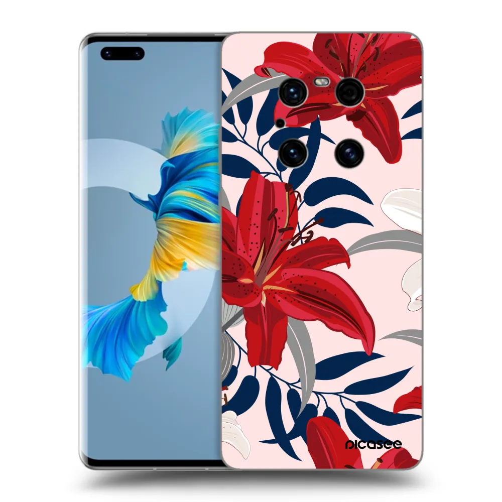 Picasee Μαύρη θήκη σιλικόνης για Huawei Mate 40 Pro - Red Lily