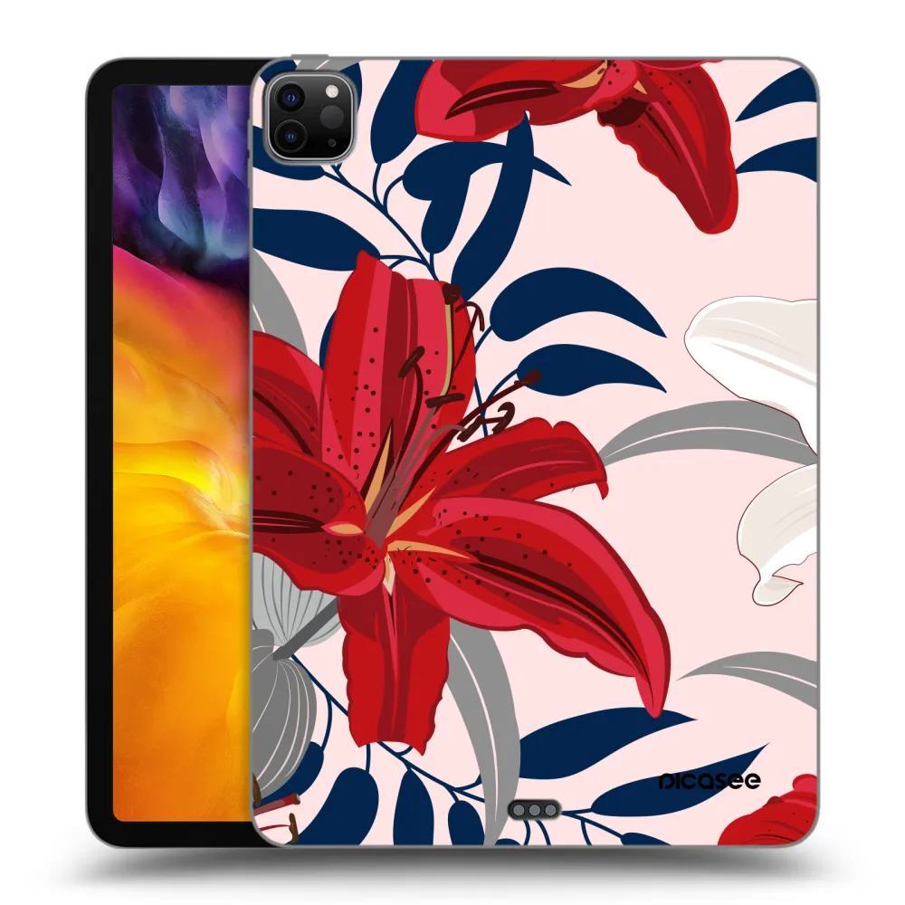 Picasee Μαύρη θήκη σιλικόνης για Apple iPad Pro 11" 2020 (2.gen) - Red Lily