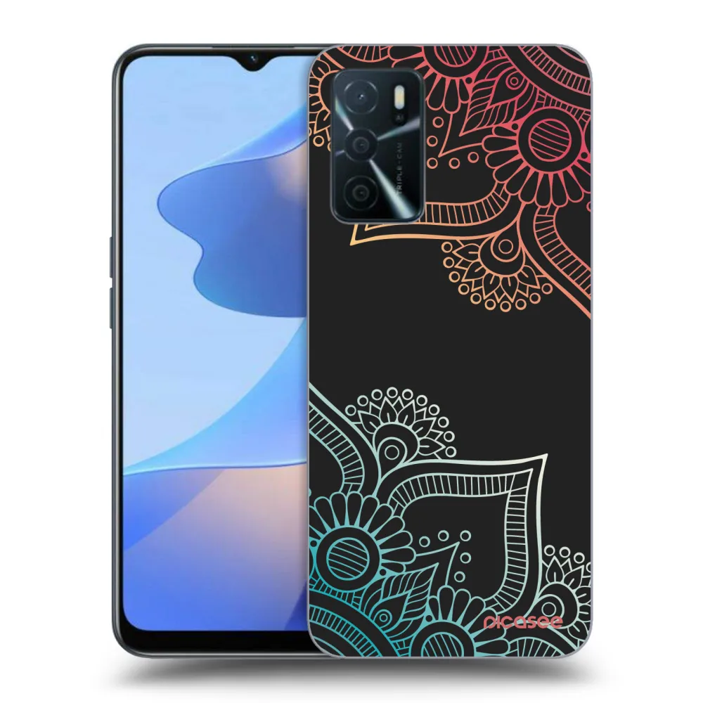 Picasee Μαύρη θήκη σιλικόνης για OPPO A16s - Flowers pattern