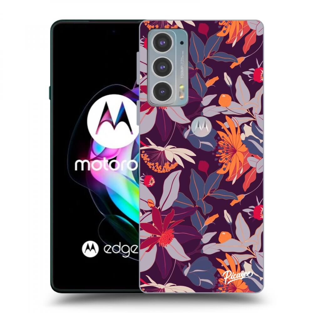 Picasee Μαύρη θήκη σιλικόνης για Motorola Edge 20 - Purple Leaf
