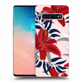 Picasee Μαύρη θήκη σιλικόνης για Samsung Galaxy S10 Plus G975 - Red Lily