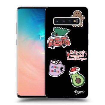 Picasee Μαύρη θήκη σιλικόνης για Samsung Galaxy S10 Plus G975 - Christmas Stickers