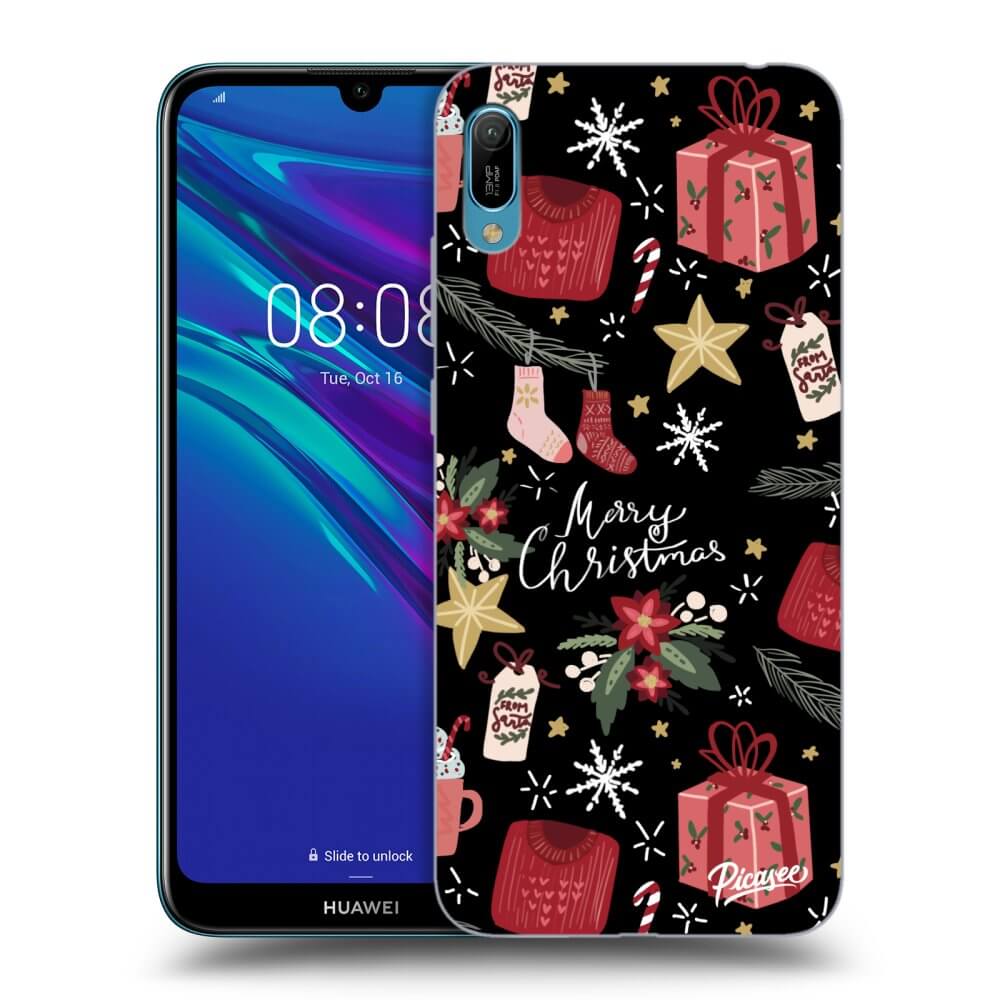 Picasee Μαύρη θήκη σιλικόνης για Huawei Y6 2019 - Christmas