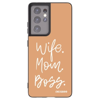 Picasee Μαύρη θήκη σιλικόνης για Samsung Galaxy S21 Ultra 5G G998B - Boss Mama