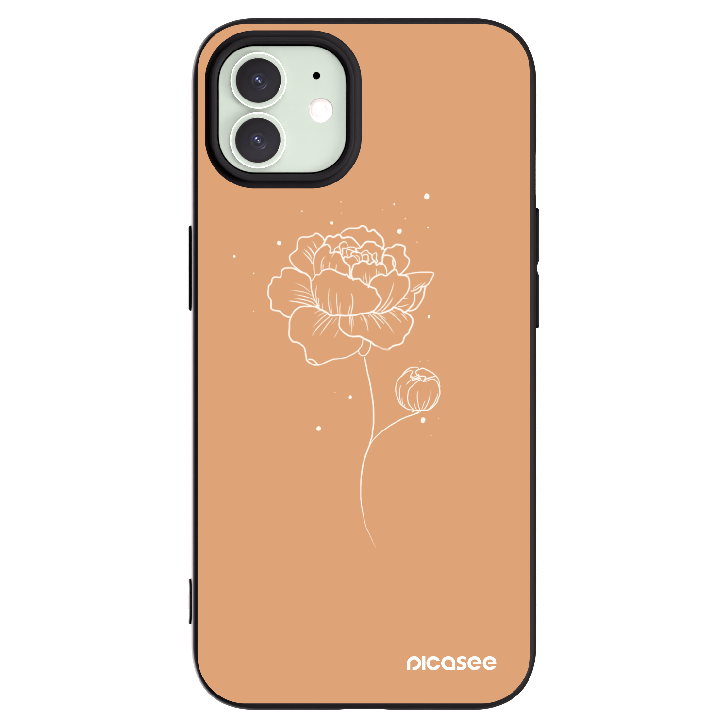 Picasee Μαύρη θήκη σιλικόνης για Apple iPhone 12 Pro - Peonies