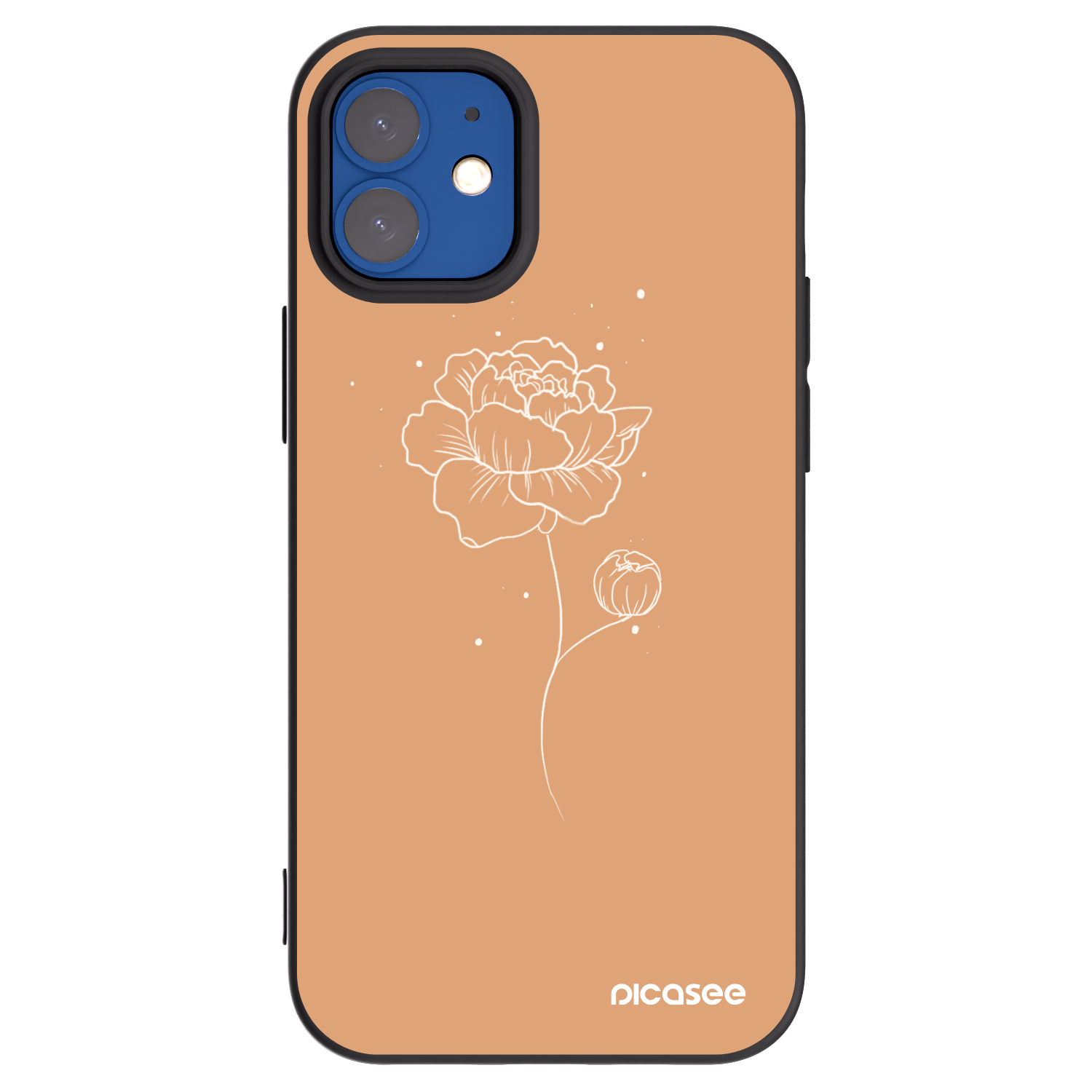 Picasee Μαύρη θήκη σιλικόνης για Apple iPhone 12 mini - Peonies