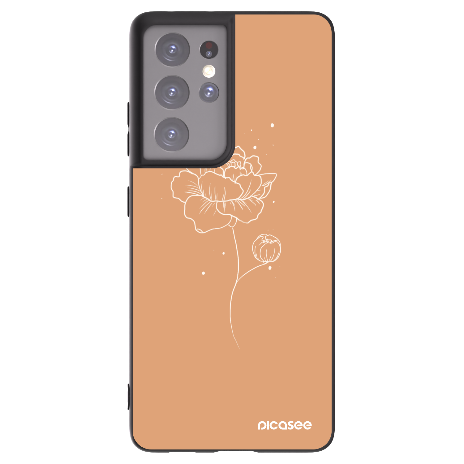 Picasee Μαύρη θήκη σιλικόνης για Samsung Galaxy S21 Ultra 5G G998B - Peonies