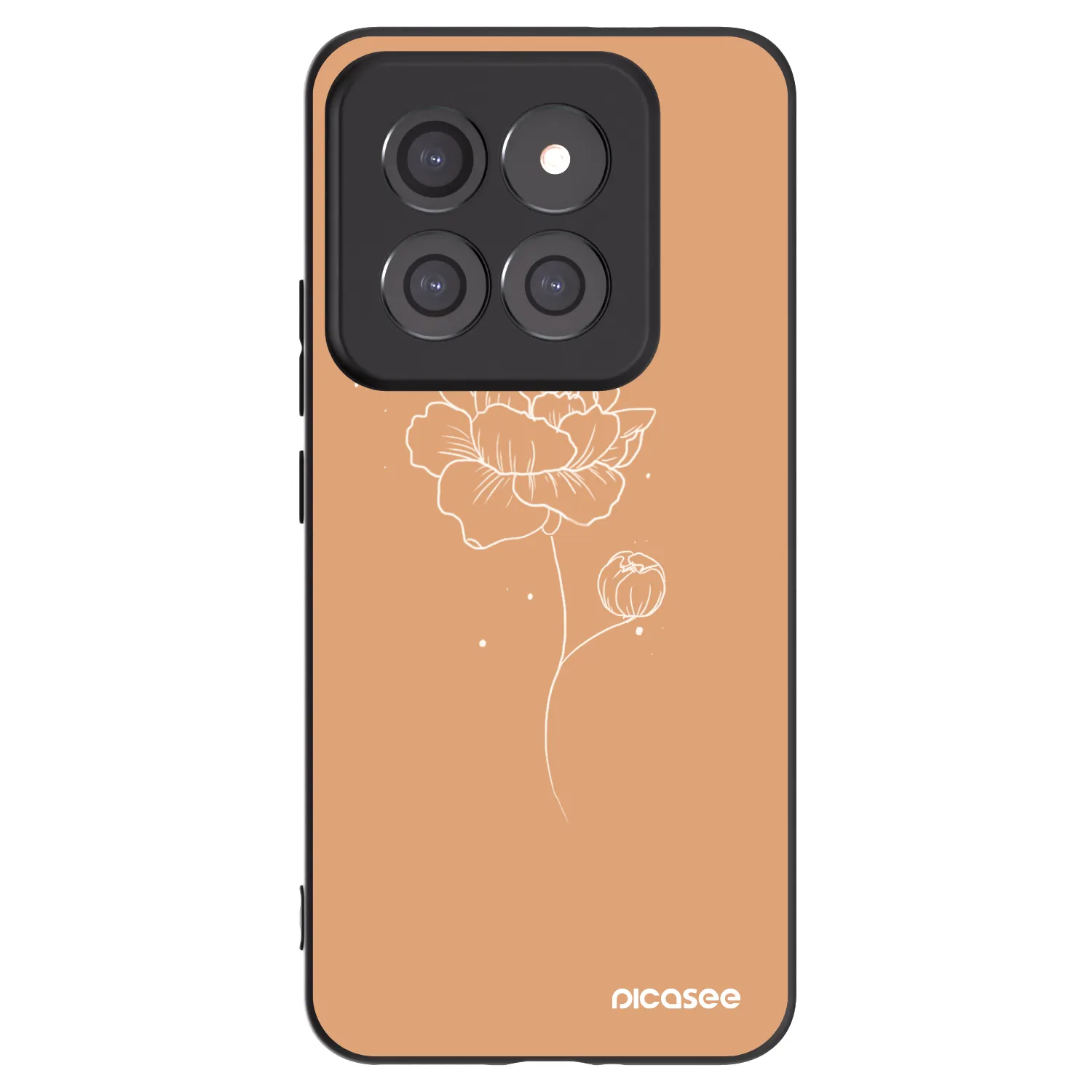 Picasee Μαύρη θήκη σιλικόνης για Xiaomi 14 Pro - Peonies