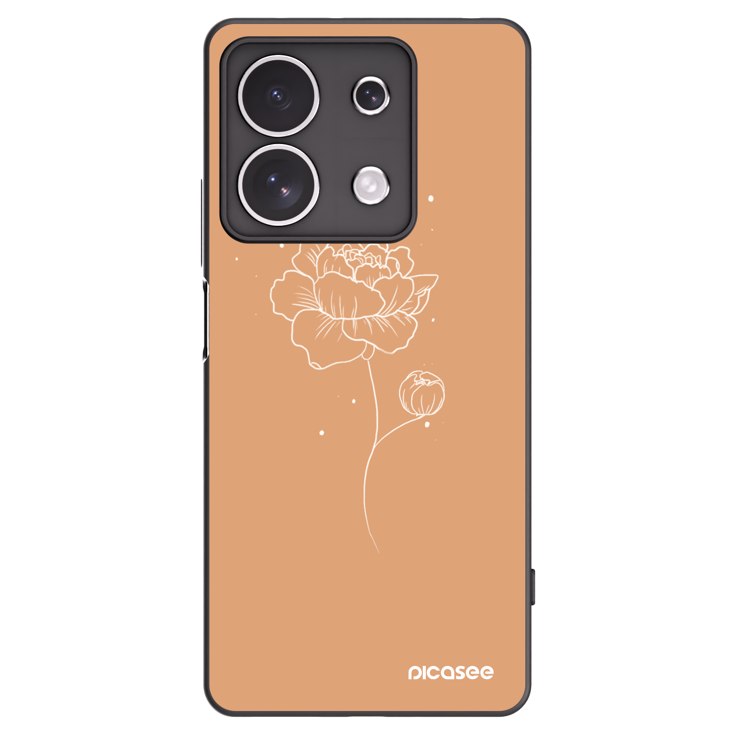 Picasee Μαύρη θήκη σιλικόνης για Xiaomi Redmi Note 13 4G - Peonies