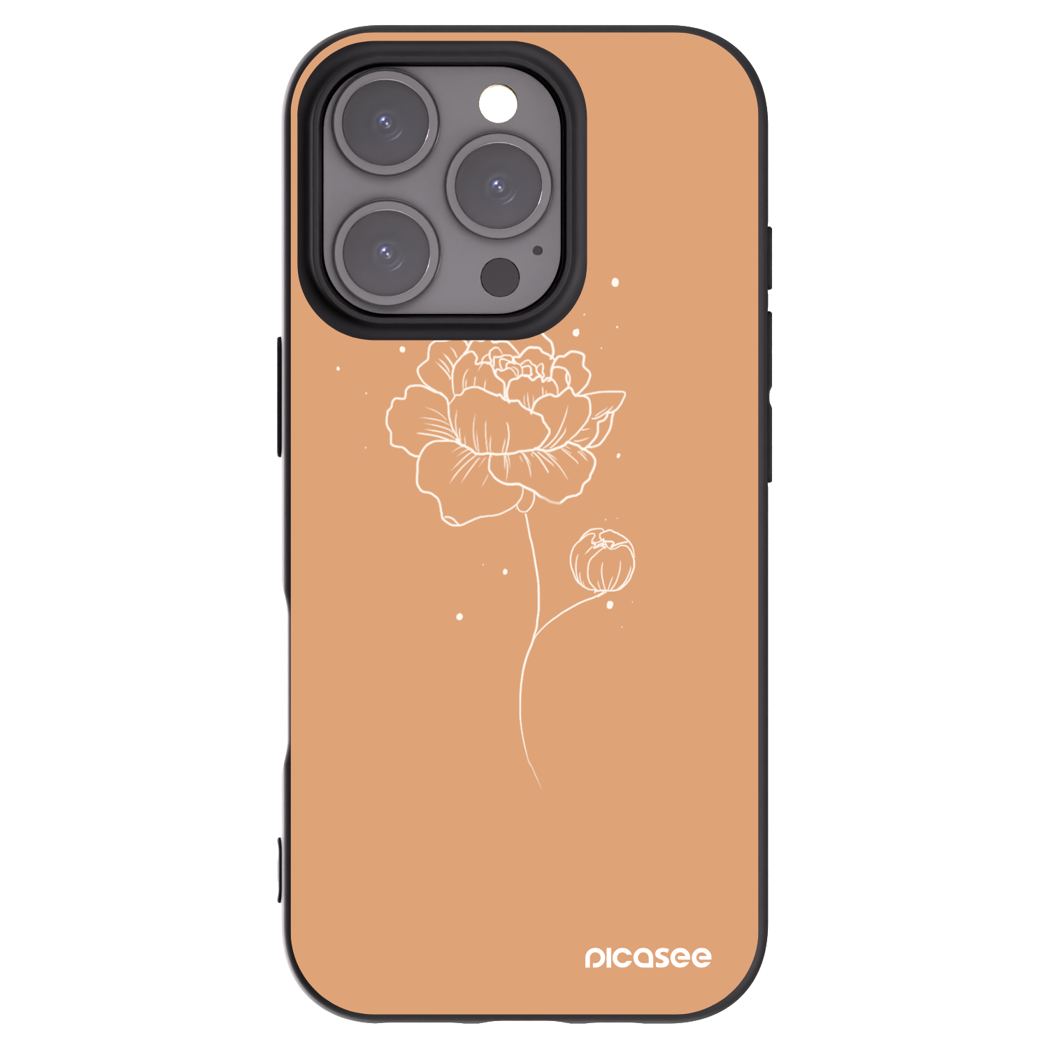 Picasee Μαύρη θήκη σιλικόνης για Apple iPhone 16 Pro - Peonies