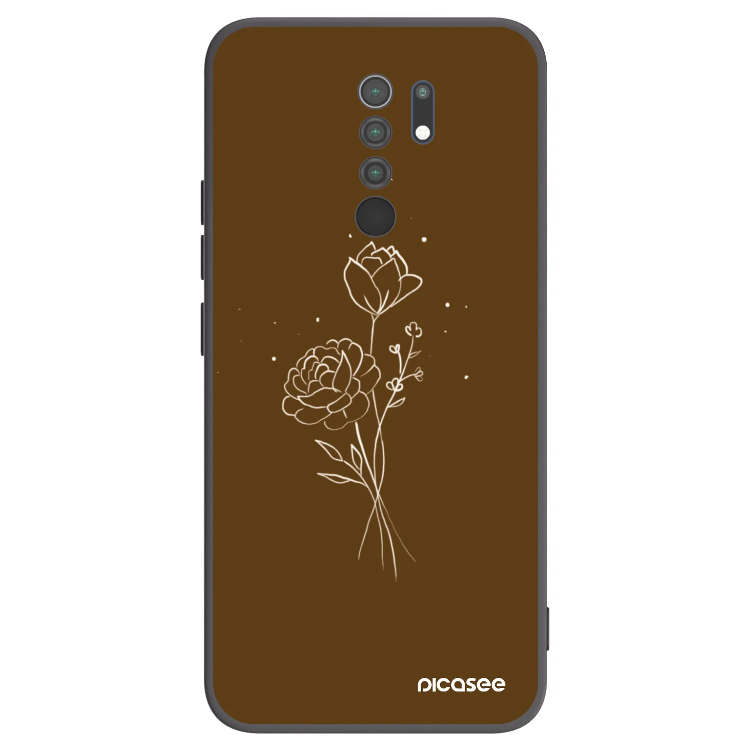 Picasee Μαύρη θήκη σιλικόνης για Xiaomi Redmi 9 - Brown flowers