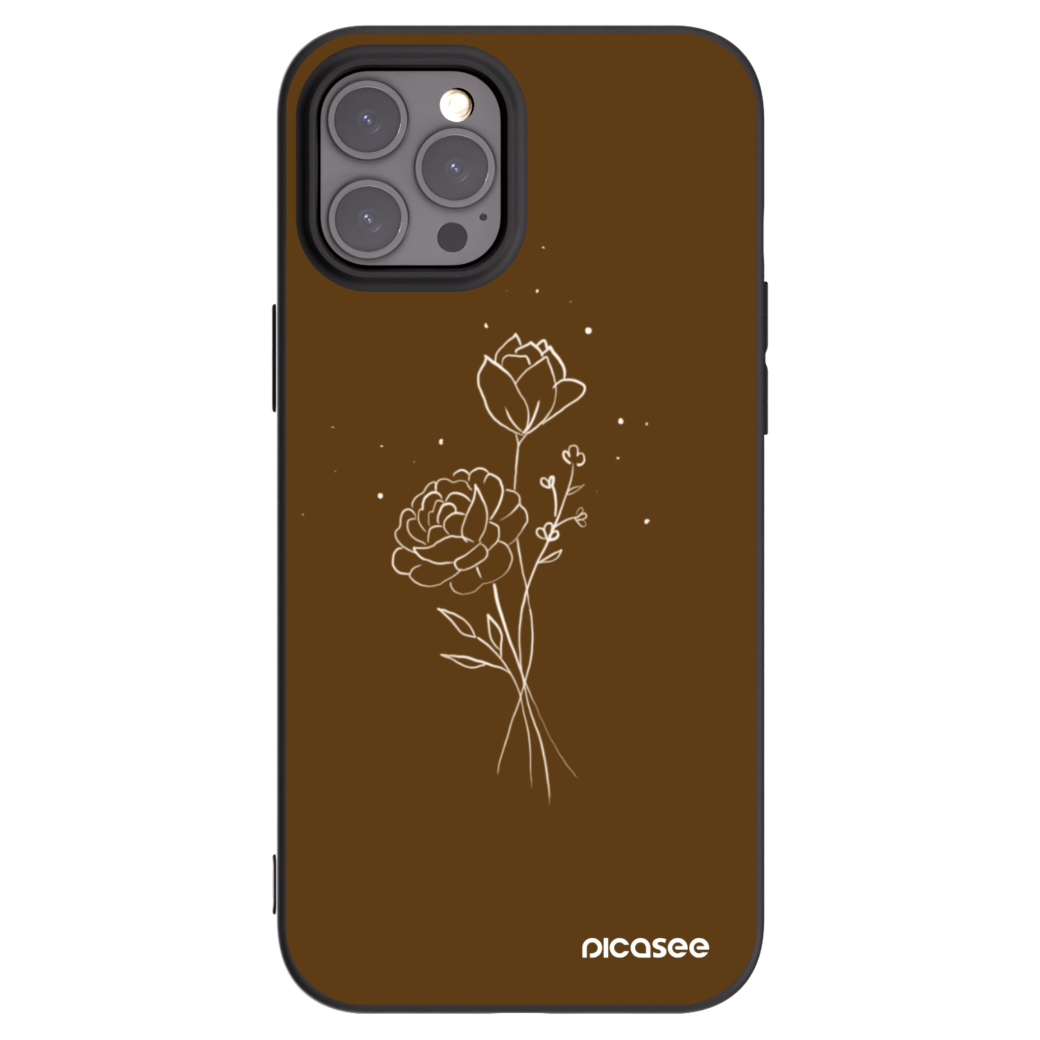 Picasee Μαύρη θήκη σιλικόνης για Apple iPhone 12 Pro Max - Brown flowers