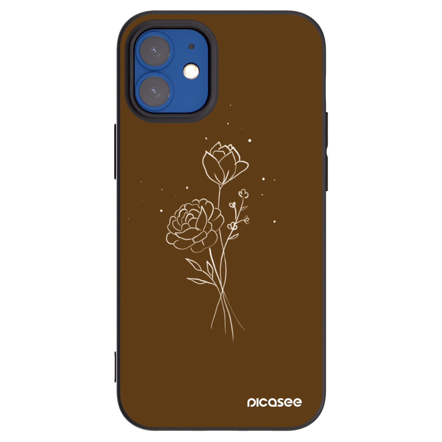 Picasee Μαύρη θήκη σιλικόνης για Apple iPhone 12 mini - Brown flowers