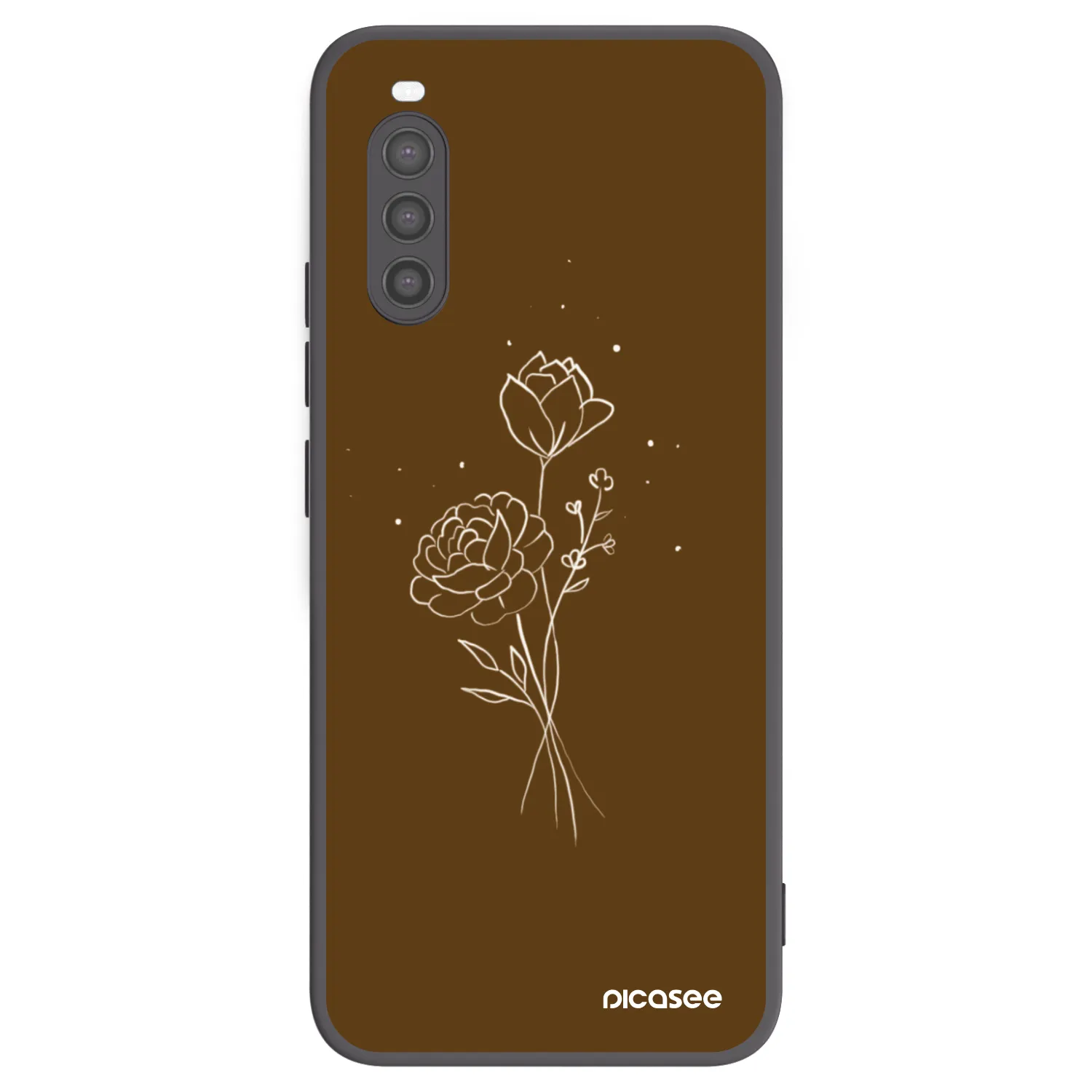 Picasee Μαύρη θήκη σιλικόνης για Sony Xperia 10 II - Brown flowers