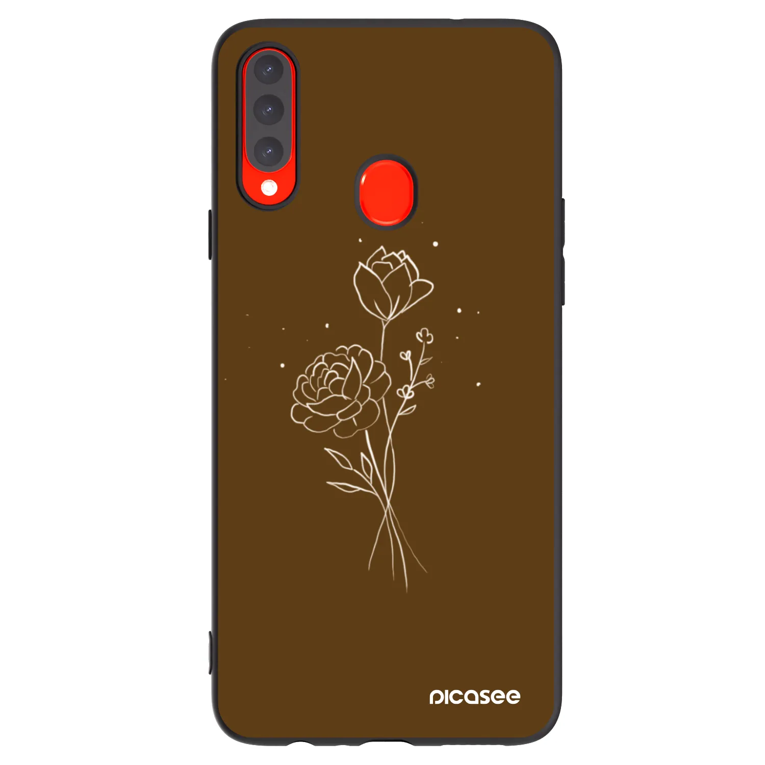Picasee Μαύρη θήκη σιλικόνης για Samsung Galaxy A20s - Brown flowers