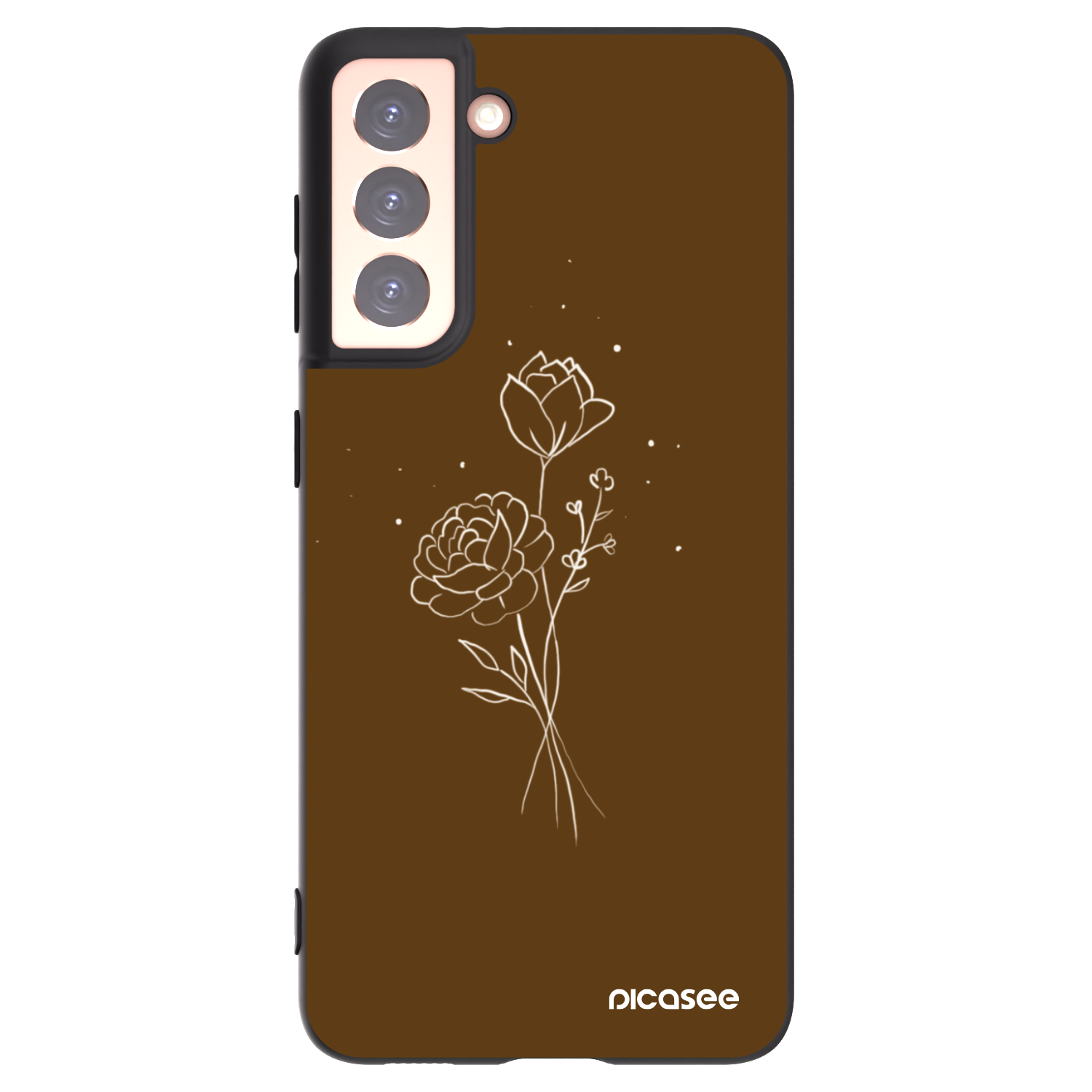 Picasee Μαύρη θήκη σιλικόνης για Samsung Galaxy S21 5G G991B - Brown flowers