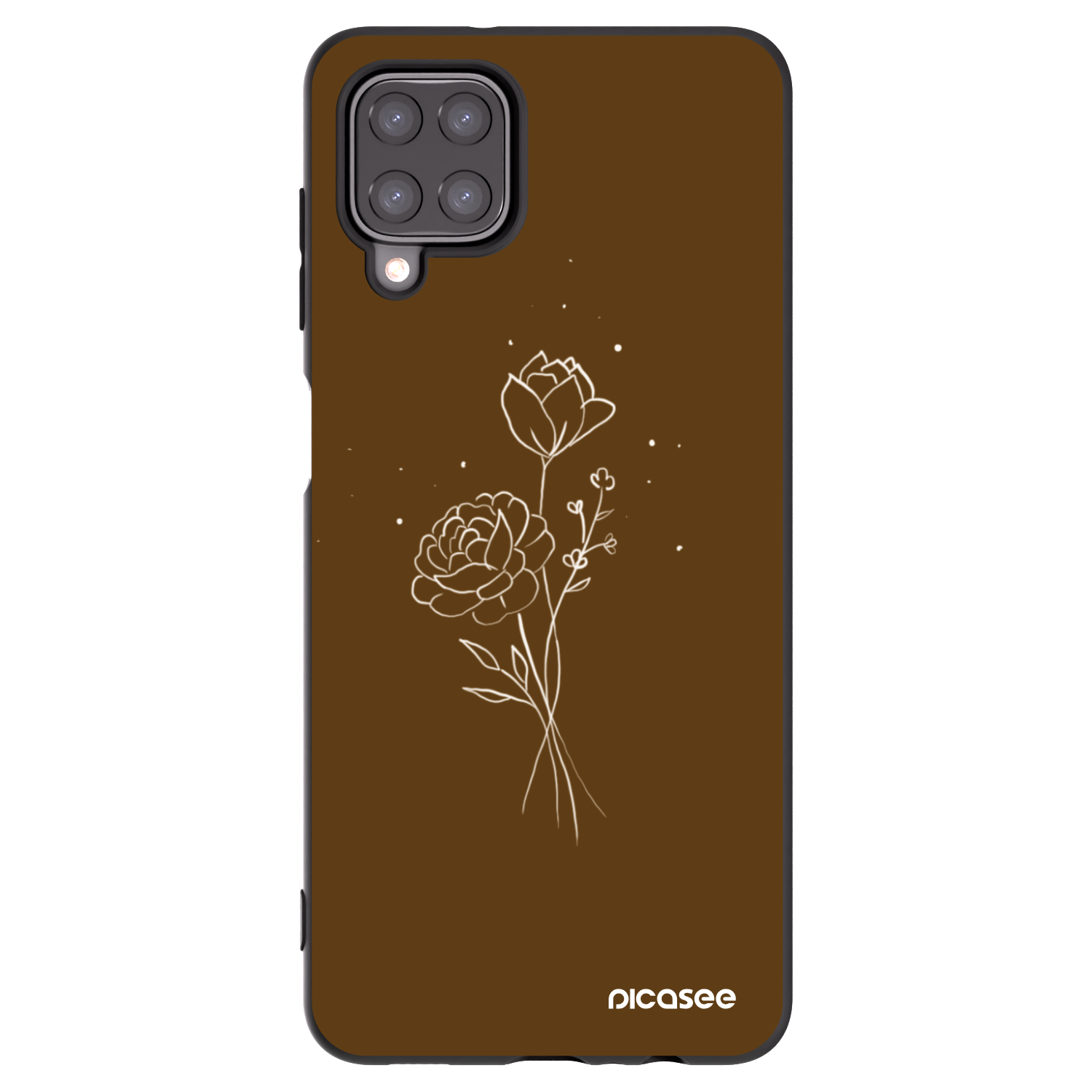Picasee Μαύρη θήκη σιλικόνης για Samsung Galaxy A12 A125F - Brown flowers