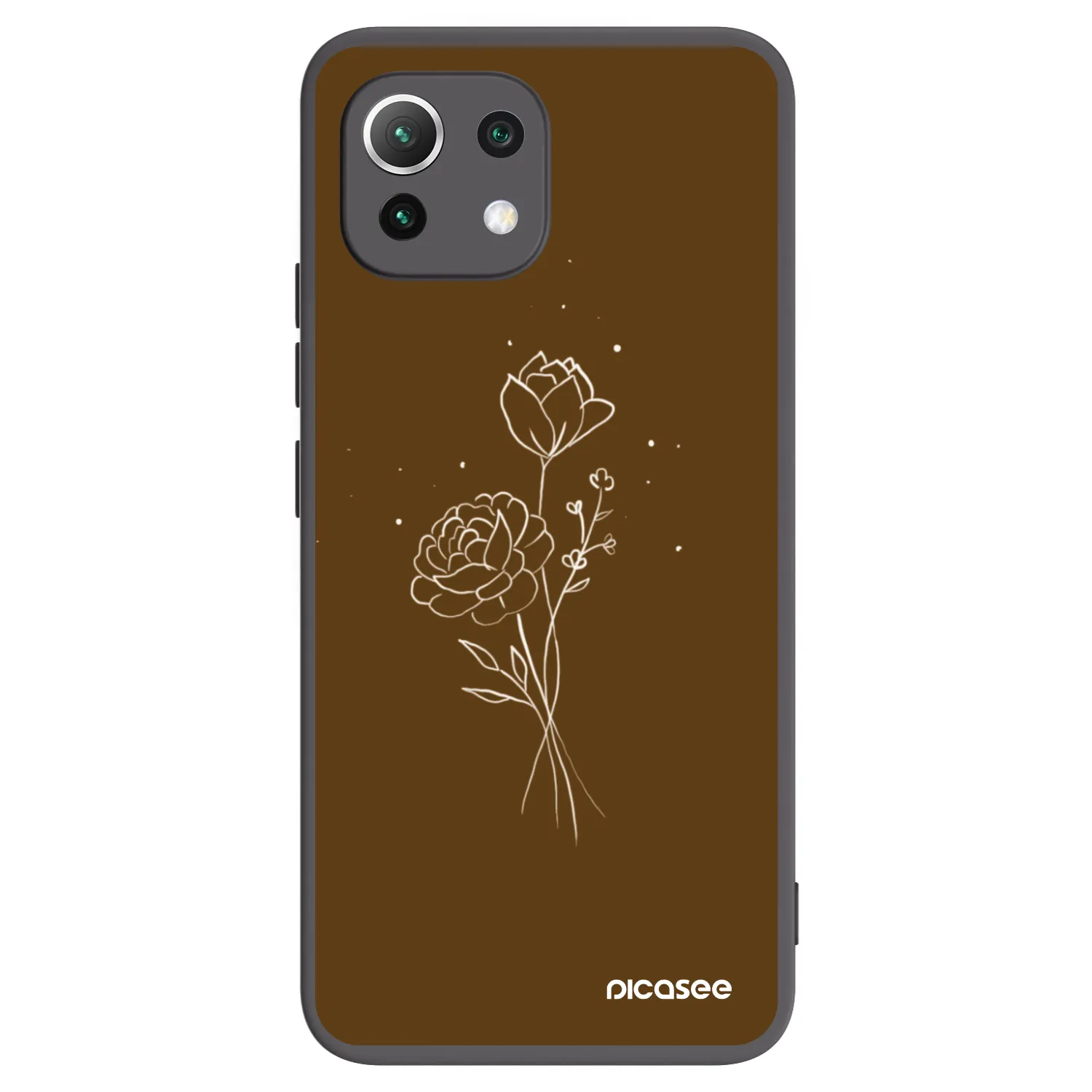 Picasee Μαύρη θήκη σιλικόνης για Xiaomi Mi 11 Lite - Brown flowers