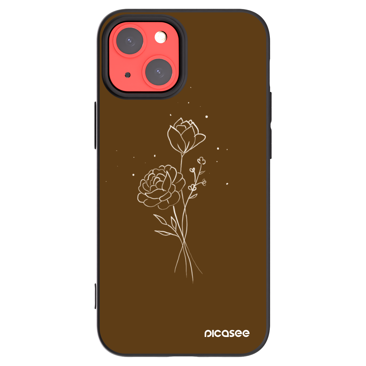 Picasee Μαύρη θήκη σιλικόνης για Apple iPhone 13 mini - Brown flowers