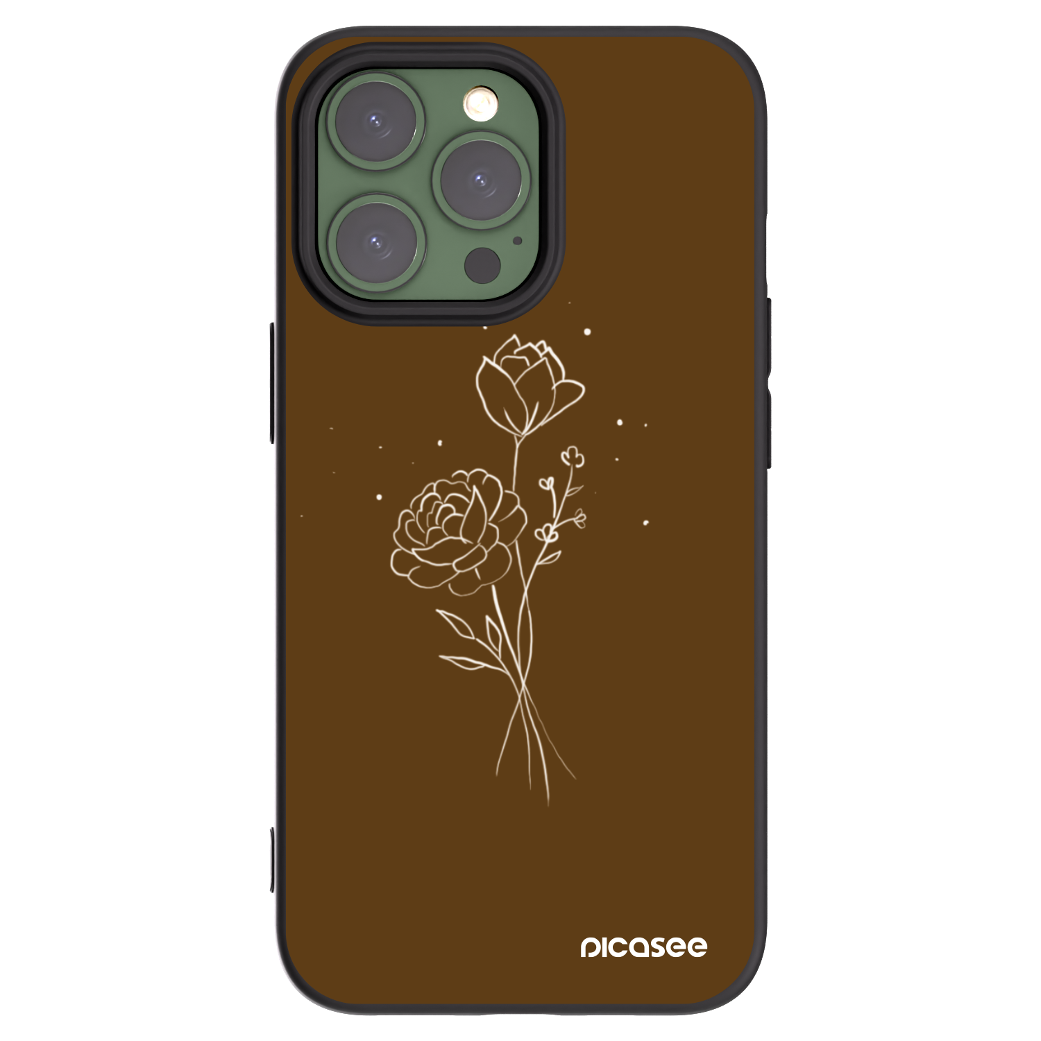 Picasee Μαύρη θήκη σιλικόνης για Apple iPhone 13 Pro - Brown flowers
