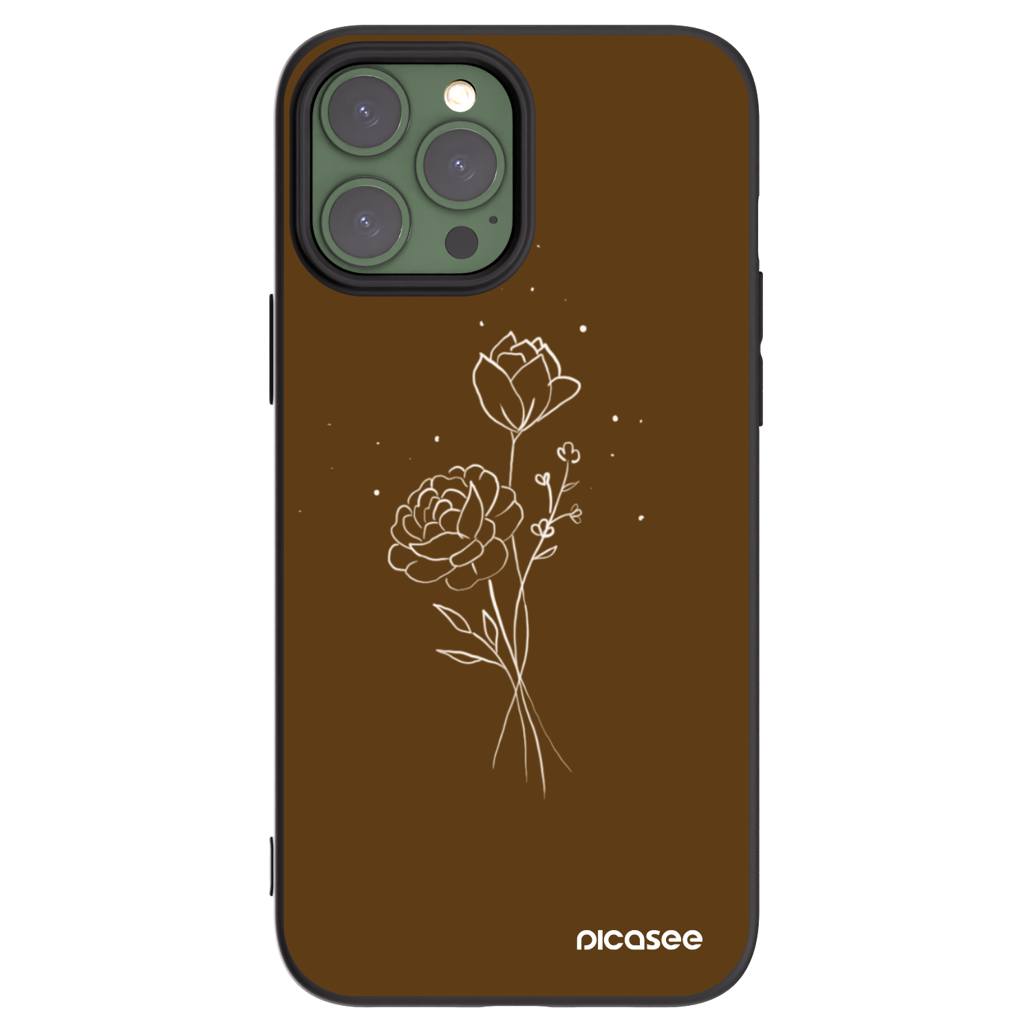 Picasee Μαύρη θήκη σιλικόνης για Apple iPhone 13 Pro Max - Brown flowers