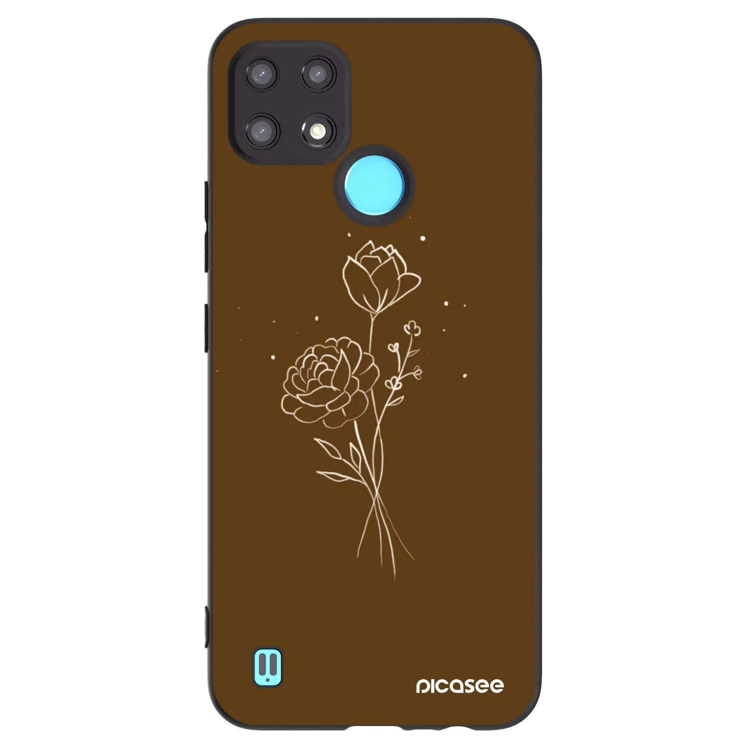 Picasee Μαύρη θήκη σιλικόνης για Realme C21 - Brown flowers