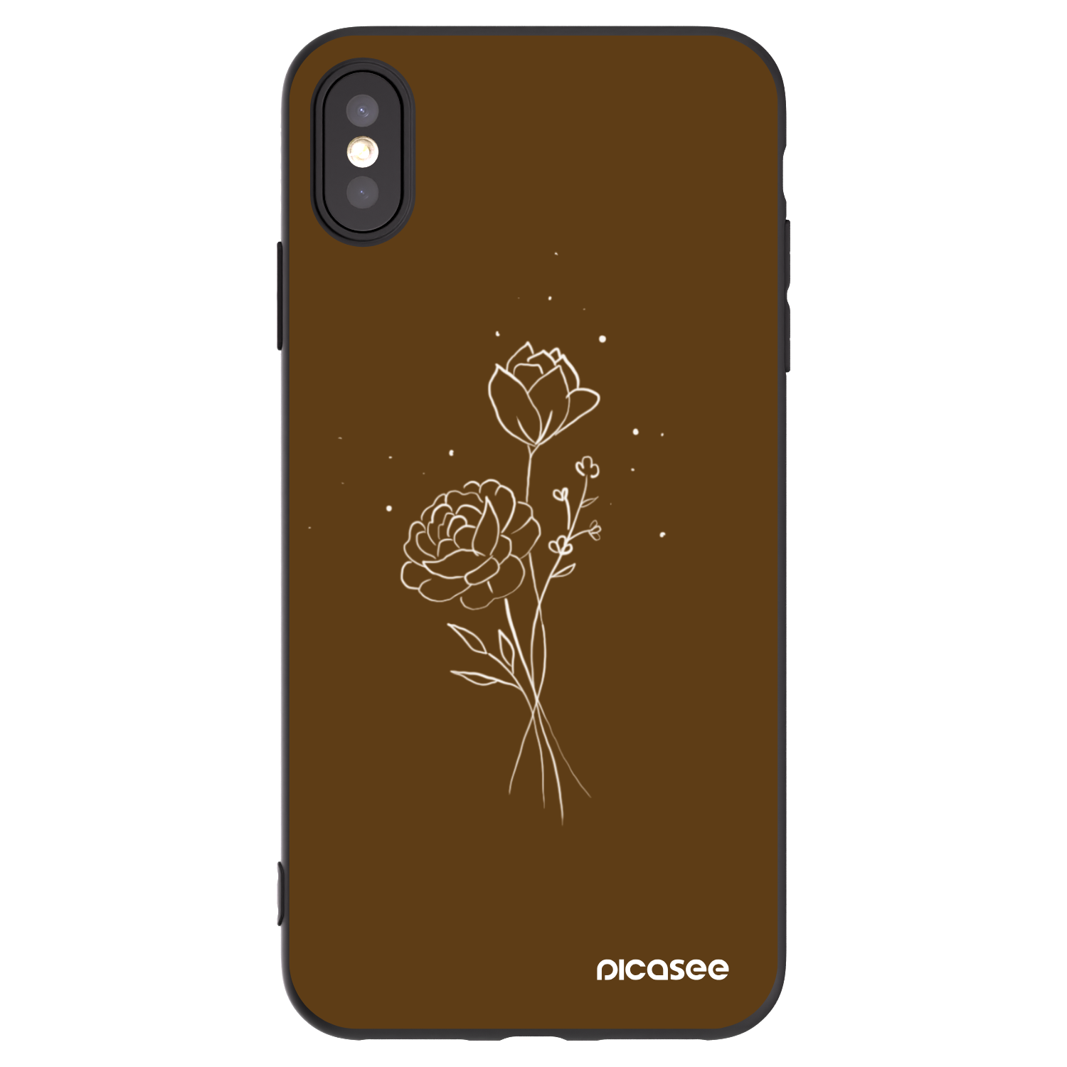 Picasee Μαύρη θήκη σιλικόνης για Apple iPhone XS Max - Brown flowers