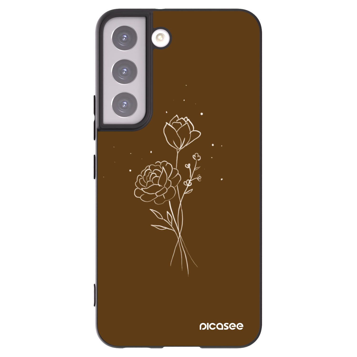 Picasee Μαύρη θήκη σιλικόνης για Samsung Galaxy S22 5G - Brown flowers