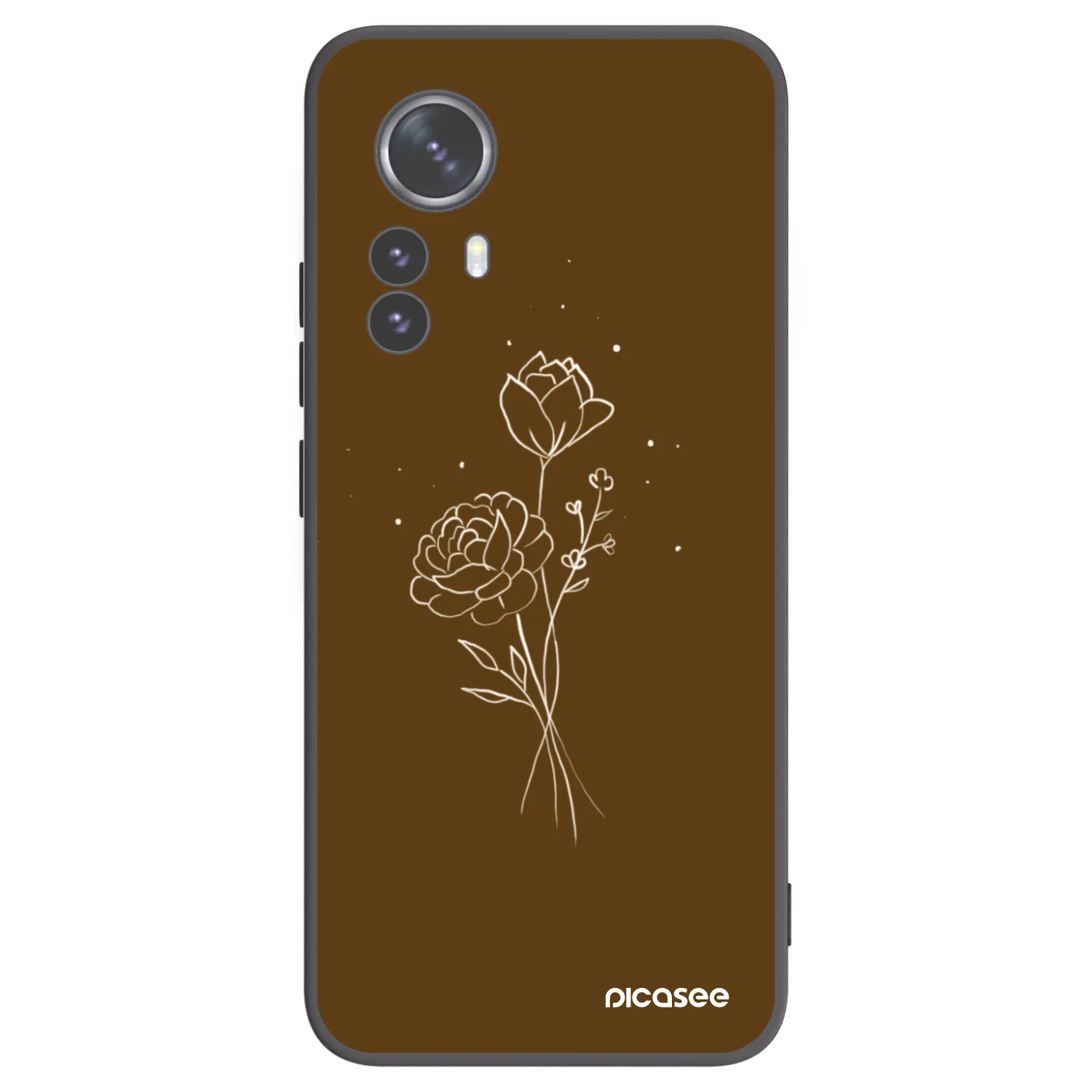 Picasee Μαύρη θήκη σιλικόνης για Xiaomi 12 Pro - Brown flowers