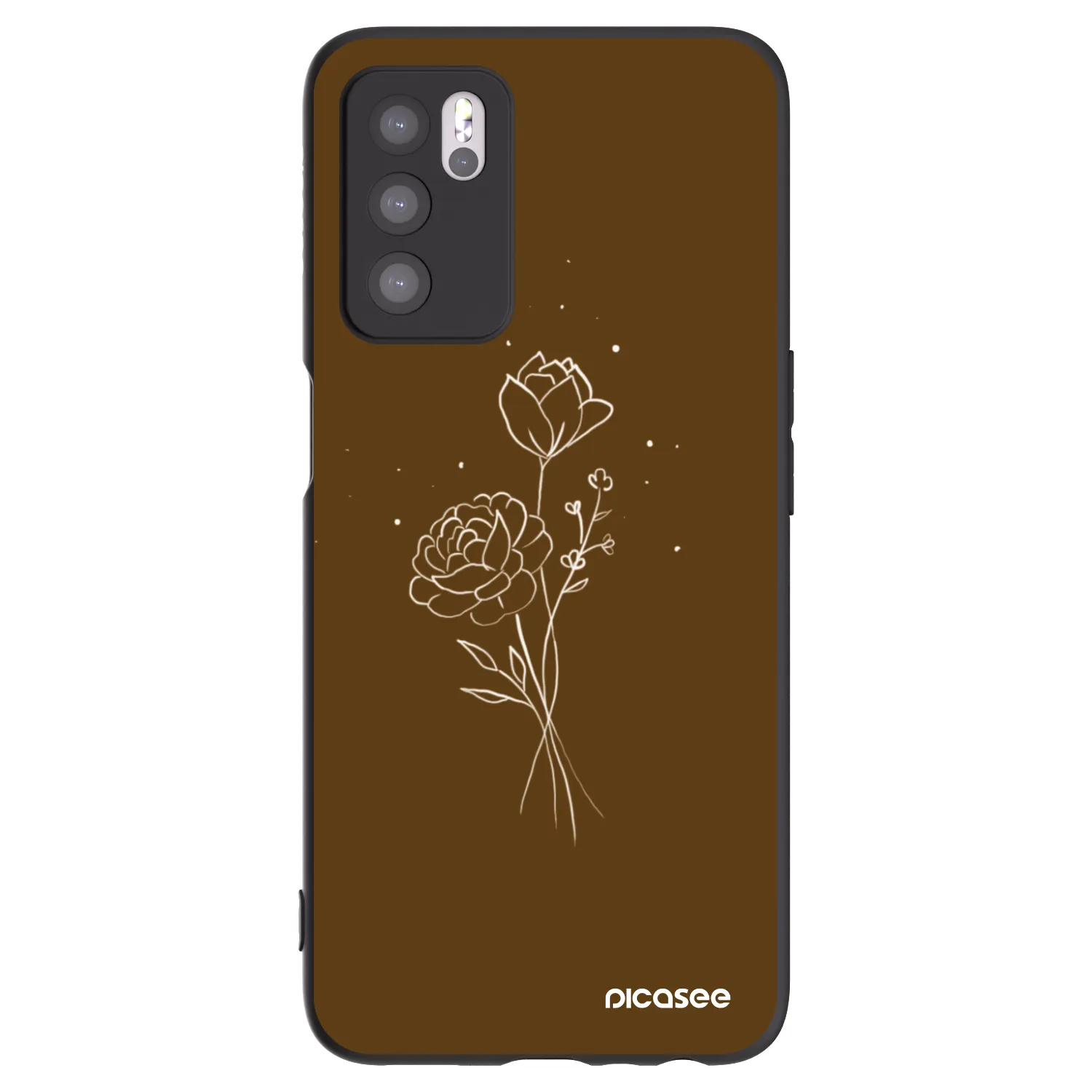 Picasee Μαύρη θήκη σιλικόνης για OPPO A16 - Brown flowers