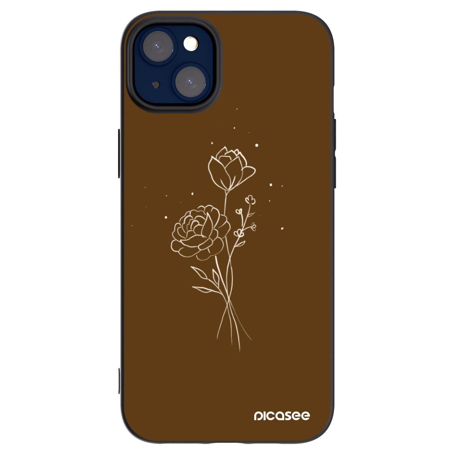 Picasee Μαύρη θήκη σιλικόνης για Apple iPhone 14 Plus - Brown flowers