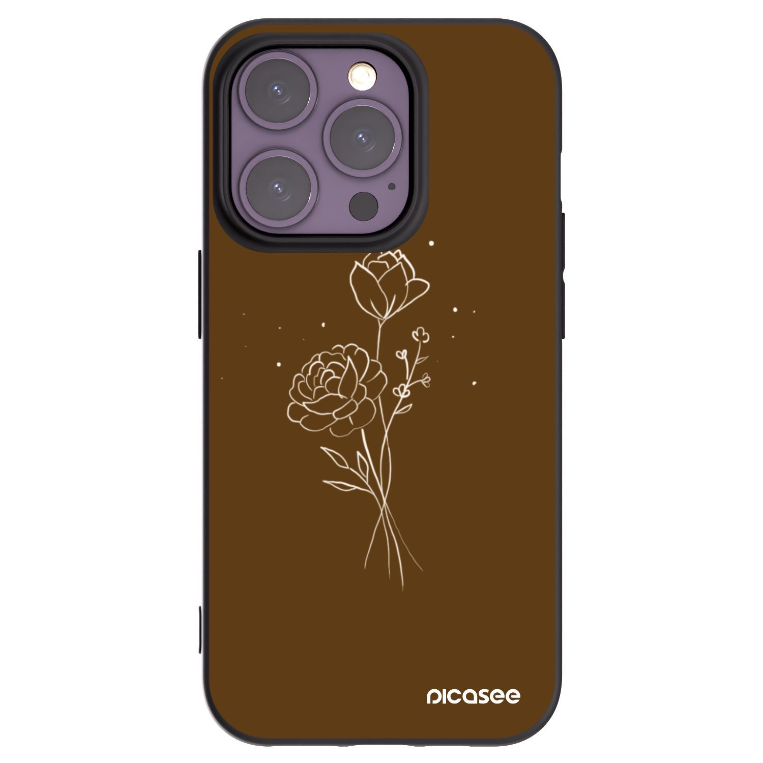 Picasee Μαύρη θήκη σιλικόνης για Apple iPhone 14 Pro - Brown flowers
