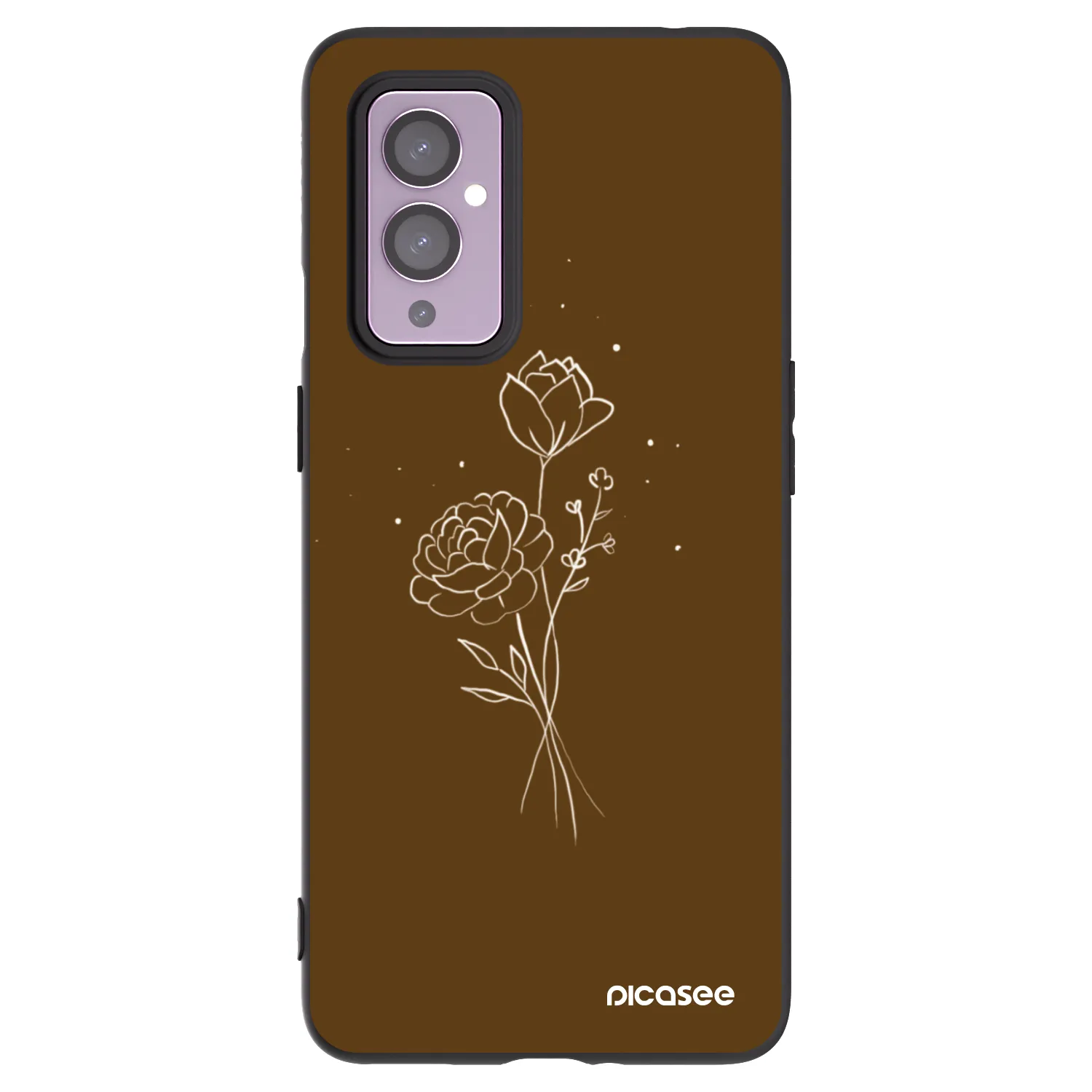 Picasee Μαύρη θήκη σιλικόνης για OnePlus 9 - Brown flowers