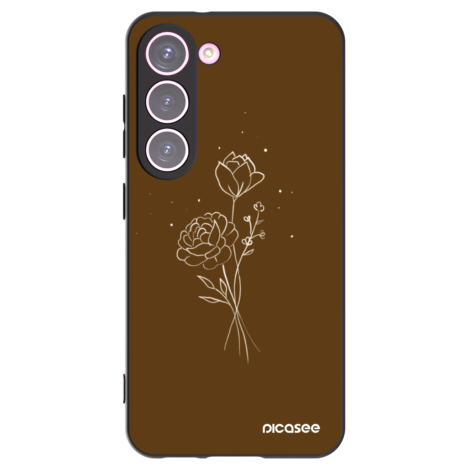 Picasee Μαύρη θήκη σιλικόνης για Samsung Galaxy S23 5G - Brown flowers