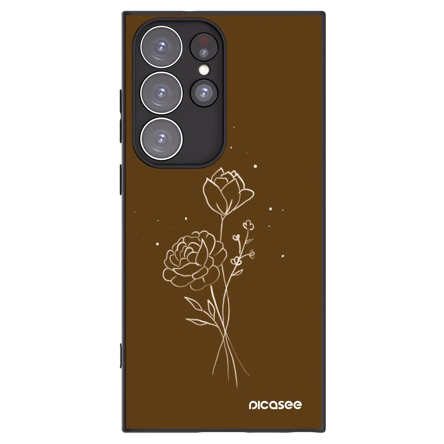 Picasee Μαύρη θήκη σιλικόνης για Samsung Galaxy S23 Ultra 5G - Brown flowers