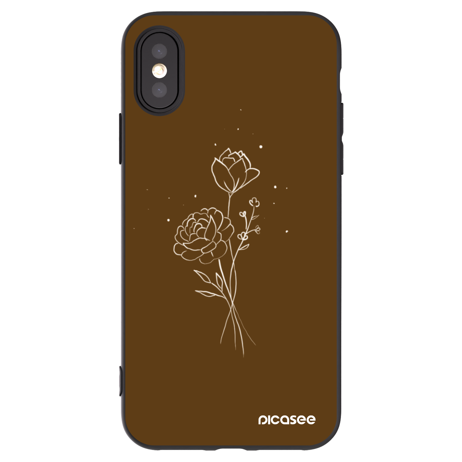 Picasee Μαύρη θήκη σιλικόνης για Apple iPhone X/XS - Brown flowers