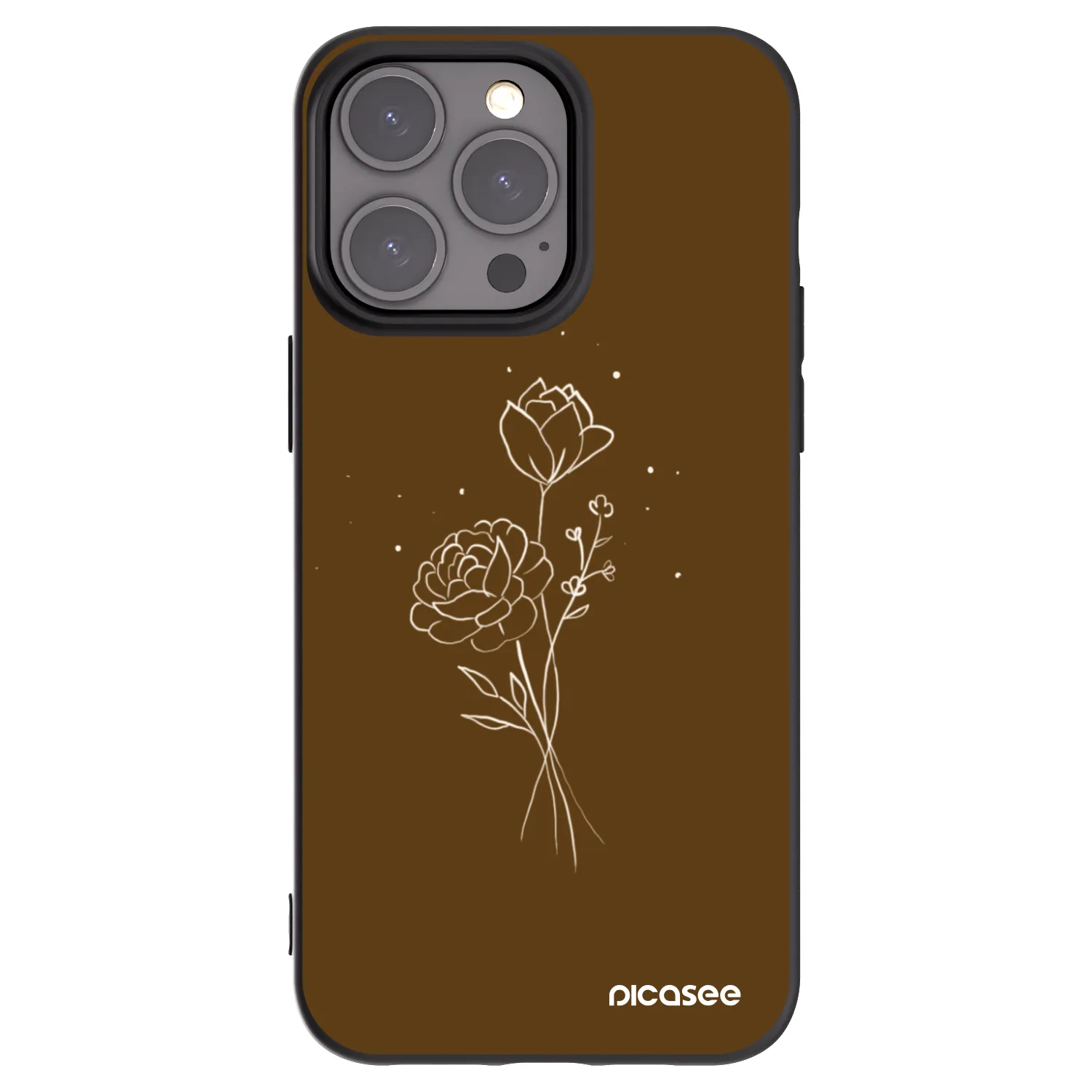 Picasee Μαύρη θήκη σιλικόνης για Apple iPhone 15 Pro Max - Brown flowers