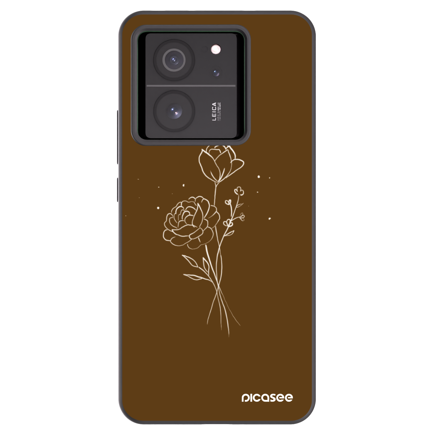 Picasee Μαύρη θήκη σιλικόνης για Xiaomi 13T Pro - Brown flowers