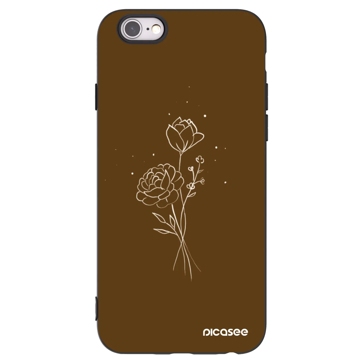 Picasee Μαύρη θήκη σιλικόνης για Apple iPhone 6/6S - Brown flowers